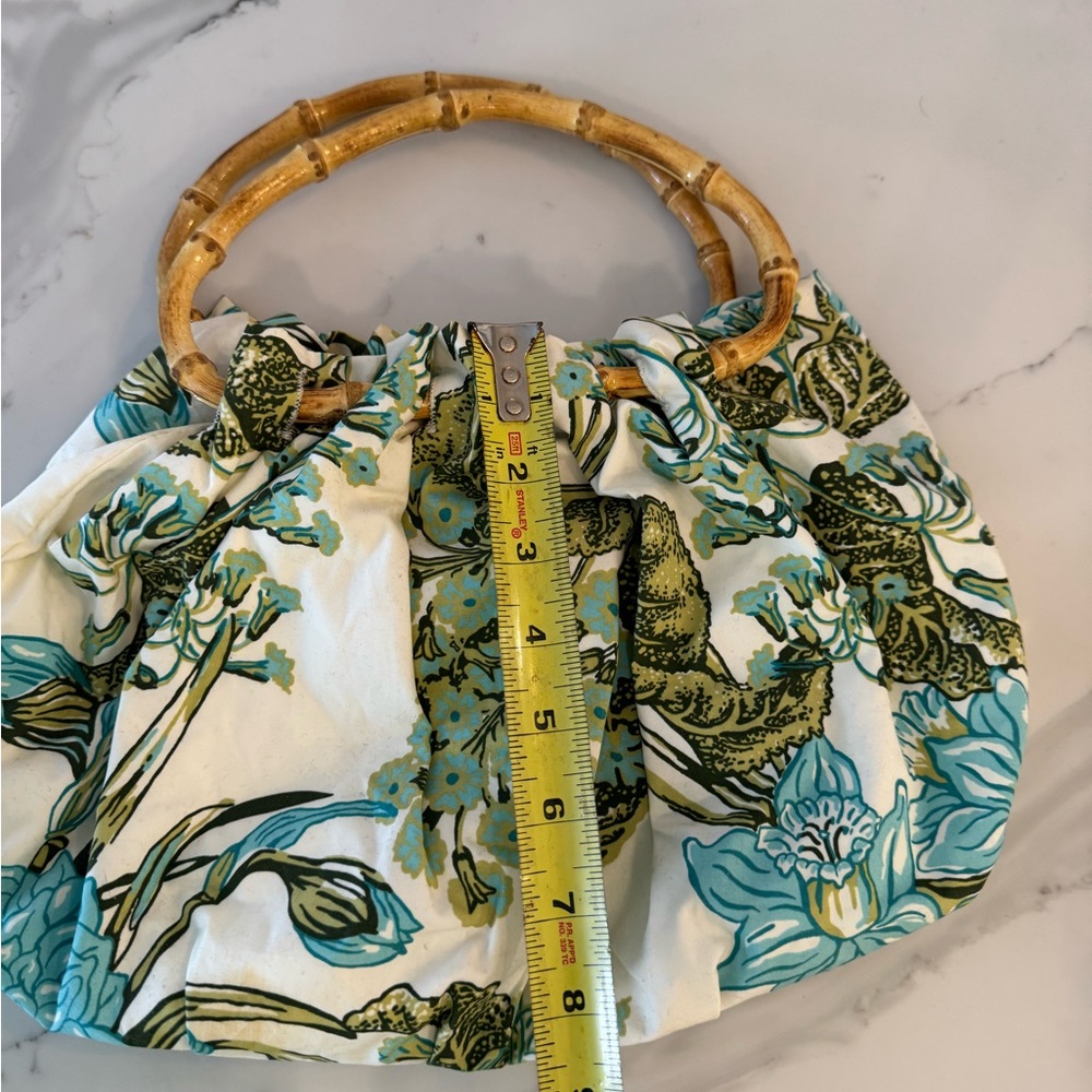LOFT Ann Taylor EUC Floral Blue and Green Bag with Bamboo Handle - Picture 4 of 5